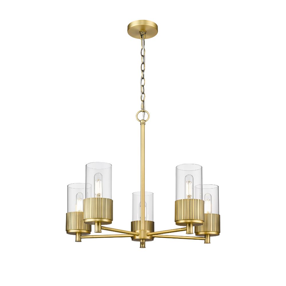 Innovations 428-5CR-BB-G428-7CL Bolivar - 5 Light 7" Chain Hung Chandelier - Brushed Brass Finish - Clear Glass Shade