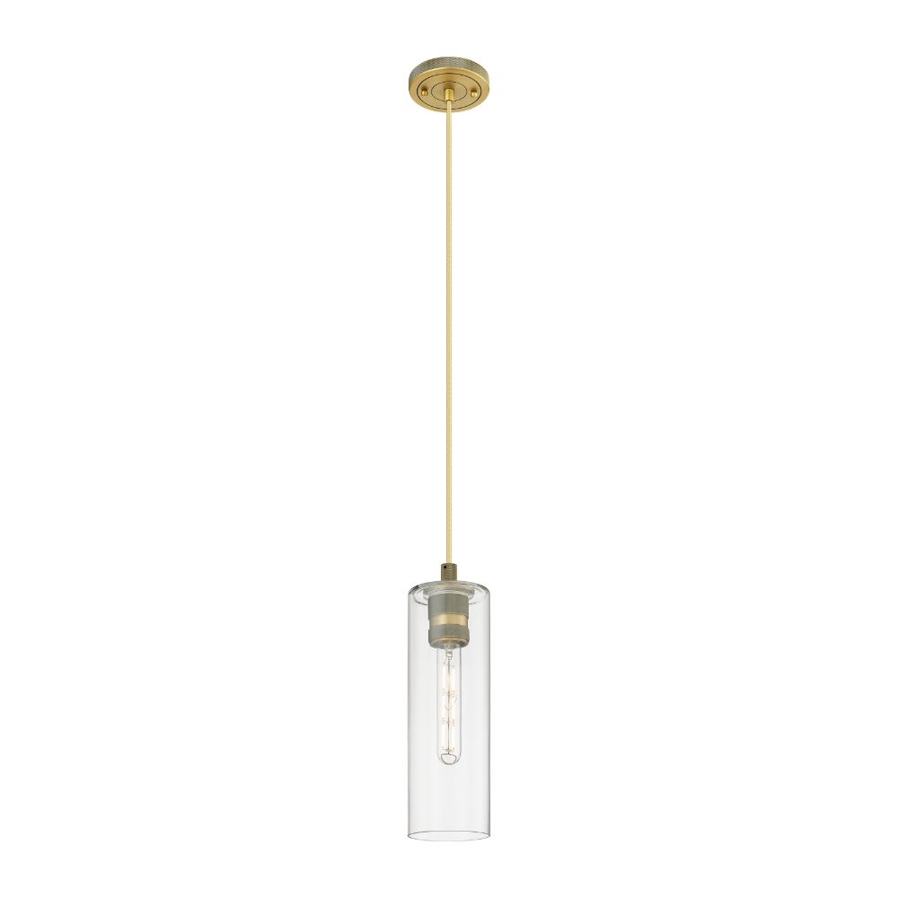 Innovations 434-1P-BB-G434-12CL Crown Point - 1 Light 12" Cord Hung Pendant - Brushed Brass Finish - Clear Glass Shade