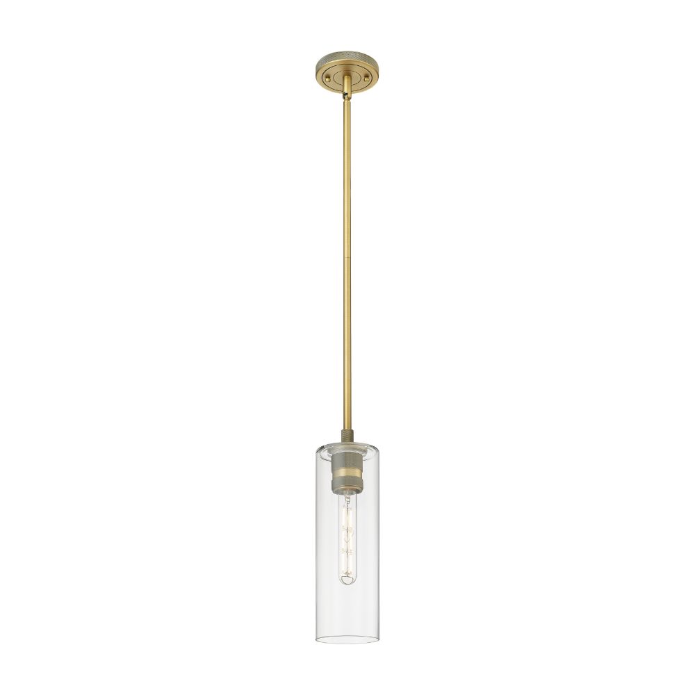 Innovations 434-1S-BB-G434-12CL Crown Point - 1 Light 12" Stem Hung Pendant - Brushed Brass Finish - Clear Glass Shade