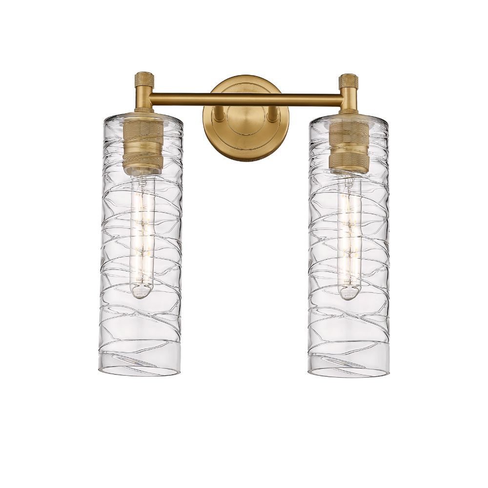 Innovations 434-2W-BB-G434-12DE Crown Point - 2 Light 12" Wall-mounted Bath Vanity Light - Brushed Brass Finish - Deco Swirl Glass Shade