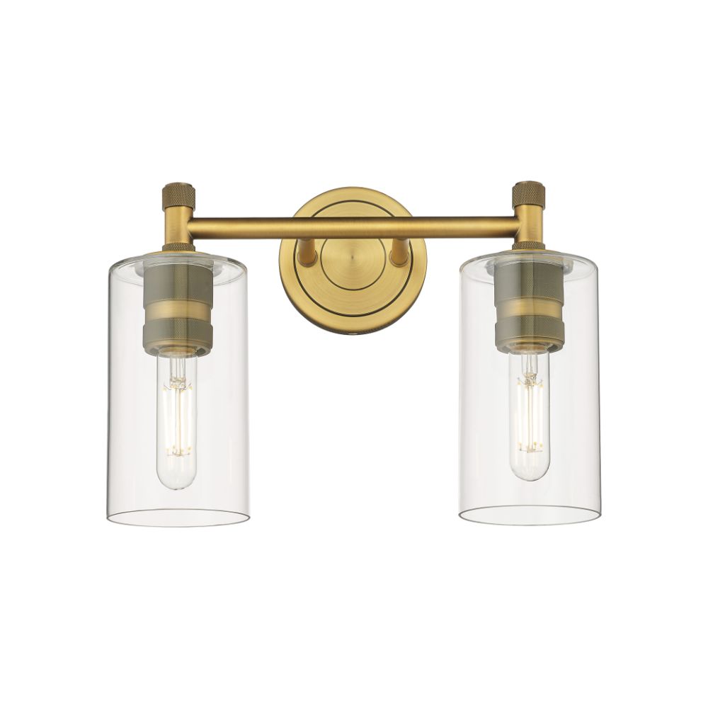 Innovations 434-2W-BB-G434-7CL Crown Point - 2 Light 7" Wall-mounted Bath Vanity Light - Brushed Brass Finish - Clear Glass Shade