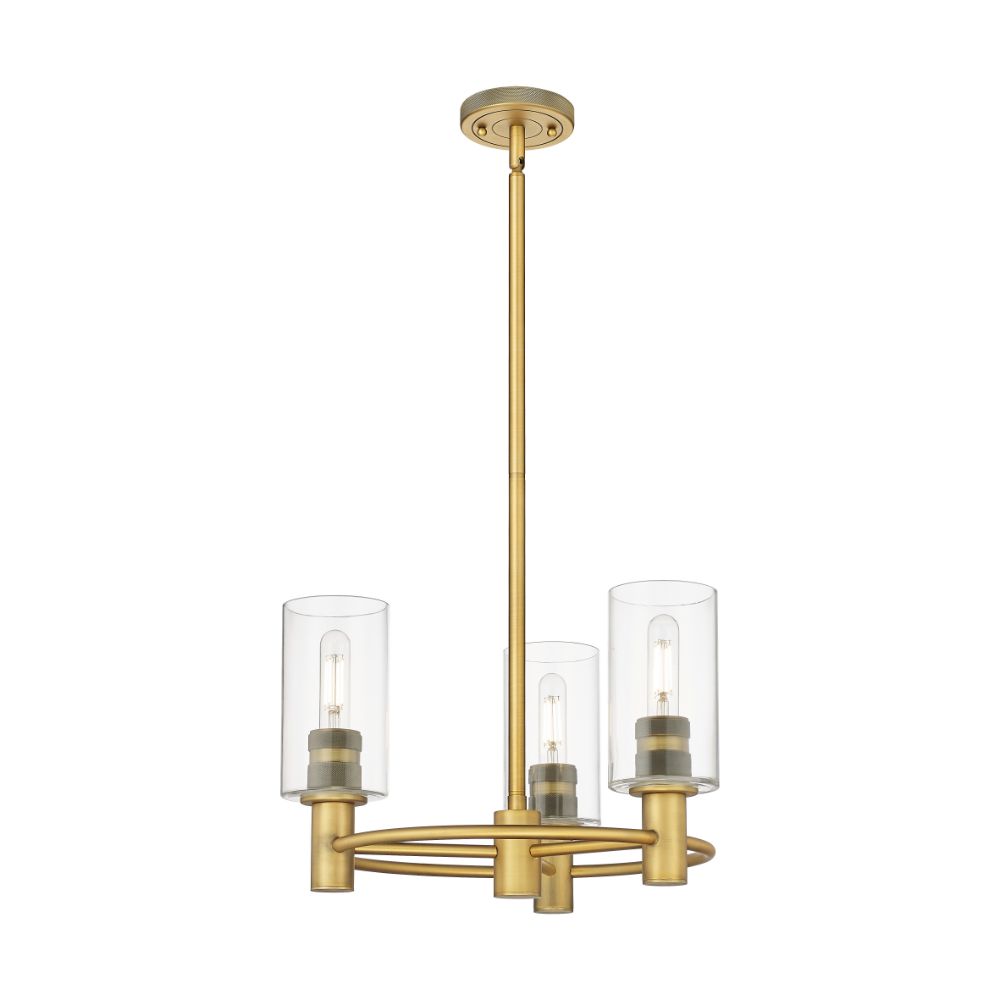 Innovations 434-3CR-BB-G434-7CL Crown Point - 3 Light 7" Stem Hung Pendant - Brushed Brass Finish - Clear Glass Shade