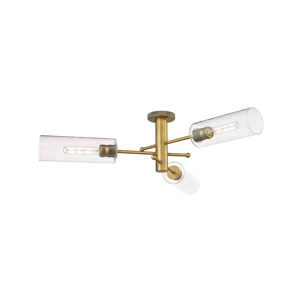 Innovations 434-3F-BB-G434-12CL Crown Point - 3 Light 12" Flush Mount - Brushed Brass Finish - Clear Glass Shade