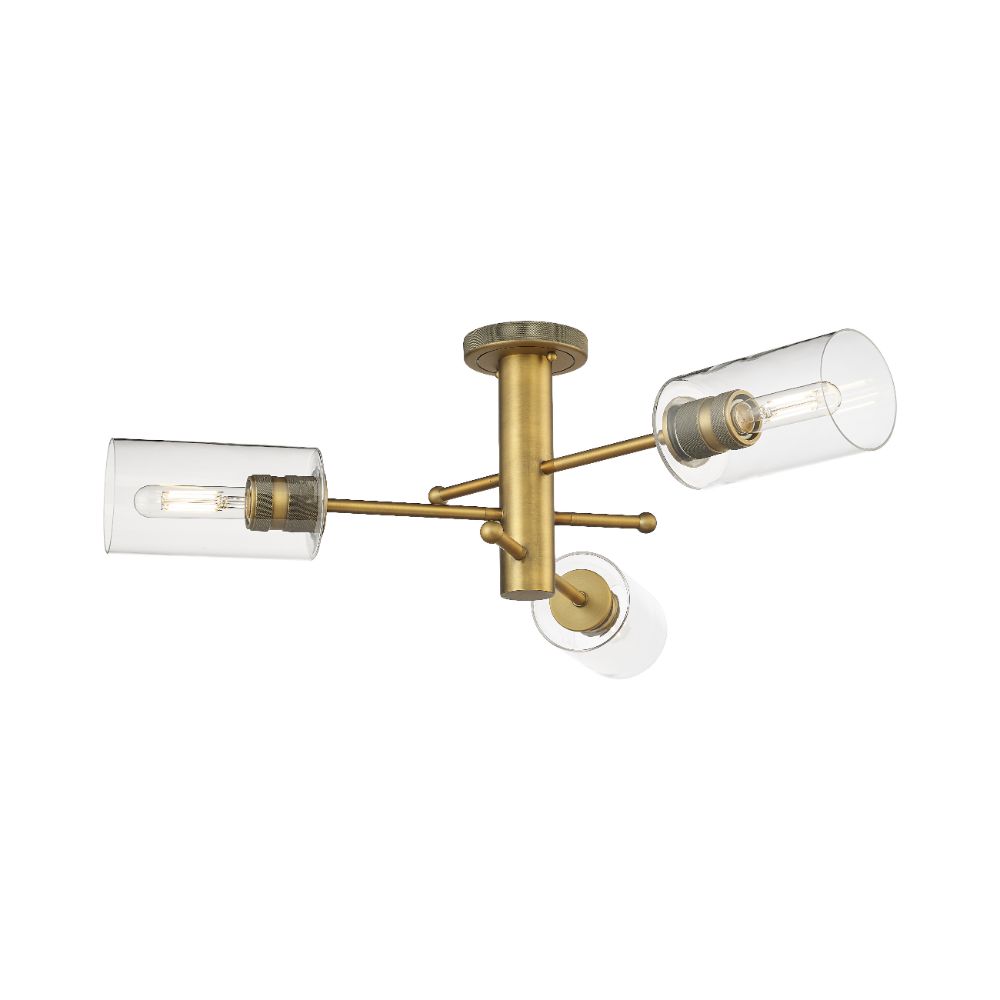 Innovations 434-3F-BB-G434-7CL Crown Point - 3 Light 7" Flush Mount - Brushed Brass Finish - Clear Glass Shade