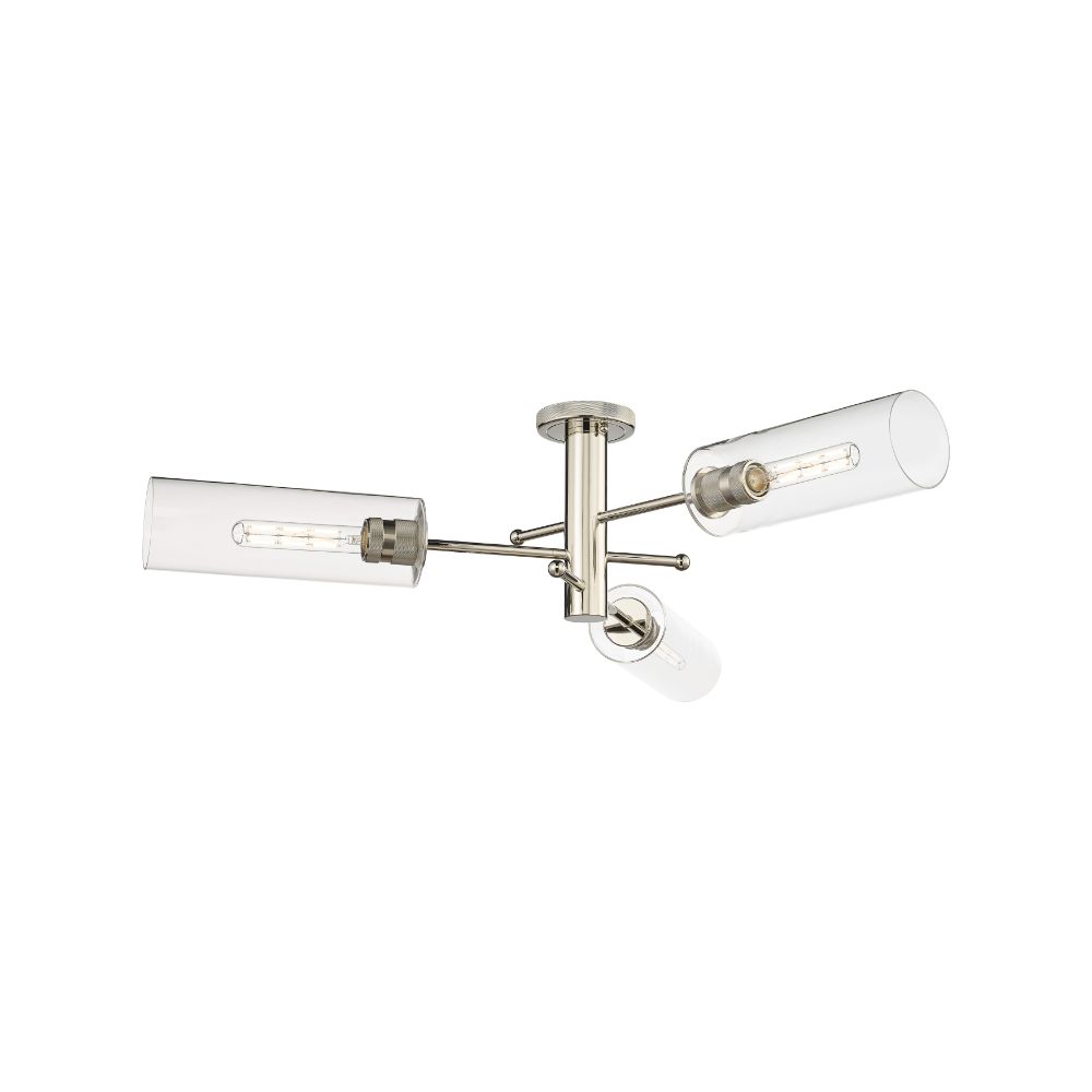 Innovations 434-3F-PN-G434-12CL Crown Point - 3 Light 12" Flush Mount - Polished Nickel Finish - Clear Glass Shade