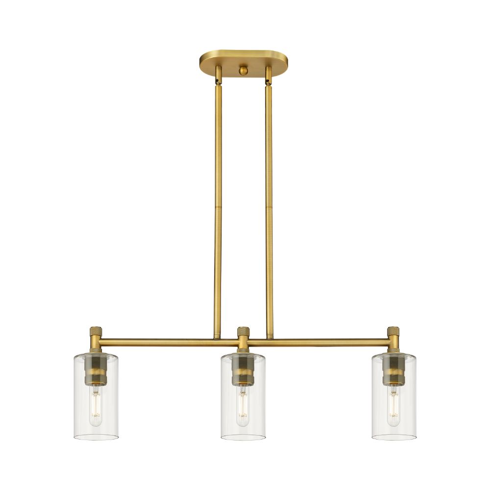 Innovations 434-3I-BB-G434-7CL Crown Point - 3 Light 7" Stem Hung Island Light - Brushed Brass Finish - Clear Glass Shade