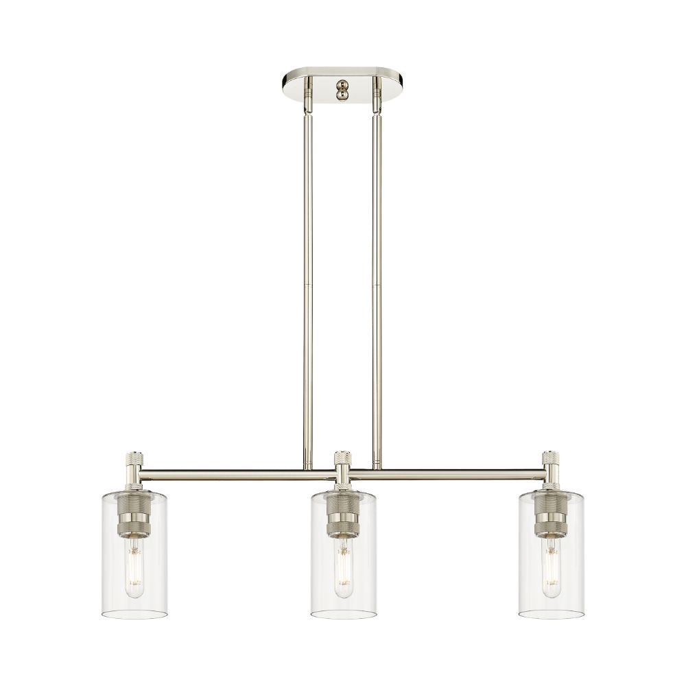 Innovations 434-3I-PN-G434-7CL Crown Point - 3 Light 7" Stem Hung Island Light - Polished Nickel Finish - Clear Glass Shade