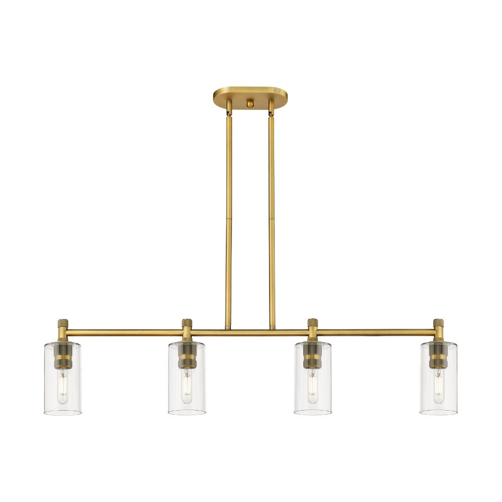 Innovations 434-4I-BB-G434-7CL Crown Point - 4 Light 7" Stem Hung Island Light - Brushed Brass Finish - Clear Glass Shade