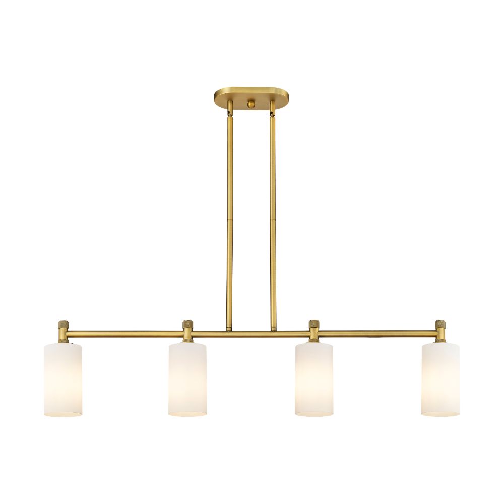 Innovations 434-4I-BB-G434-7WH Crown Point - 4 Light 7" Stem Hung Island Light - Brushed Brass Finish - Matte White Glass Shade