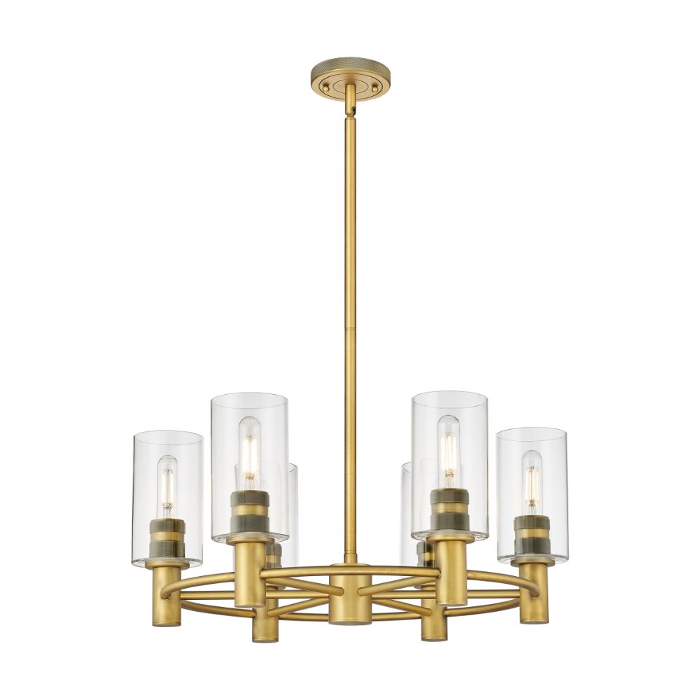 Innovations 434-6CR-BB-G434-7CL Crown Point - 6 Light 7" Stem Hung Chandelier - Brushed Brass Finish - Clear Glass Shade