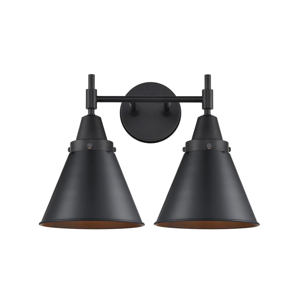 Innovations 447-2W-BK-M13-BK-LED Caden Bath Vanity Light in Matte Black with Matte Black Cone Metal Shade