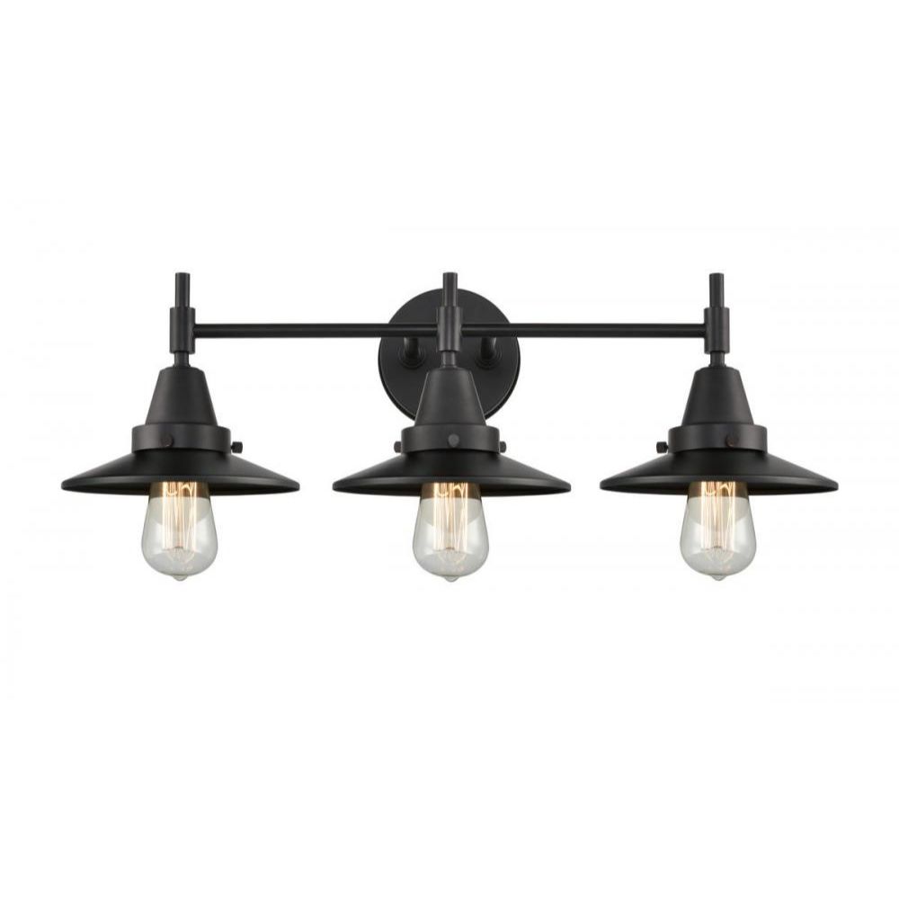 Innovations 447-3W-AB-M4-AB Caden Bath Vanity Light in Antique Brass with Antique Brass Railroad Cone Metal Shade