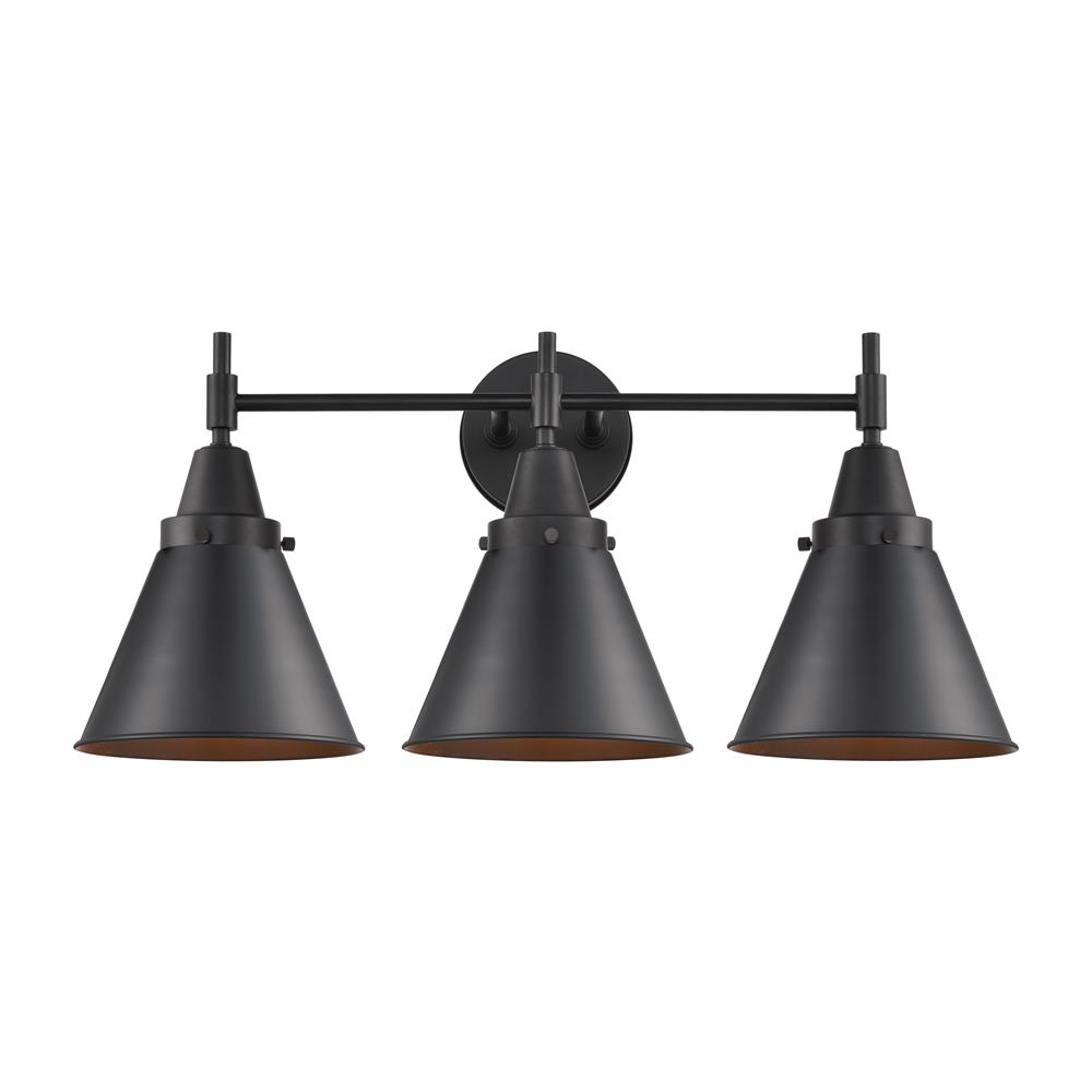 Innovations 447-3W-BK-M13-BK-LED Caden Bath Vanity Light in Matte Black with Matte Black Cone Metal Shade