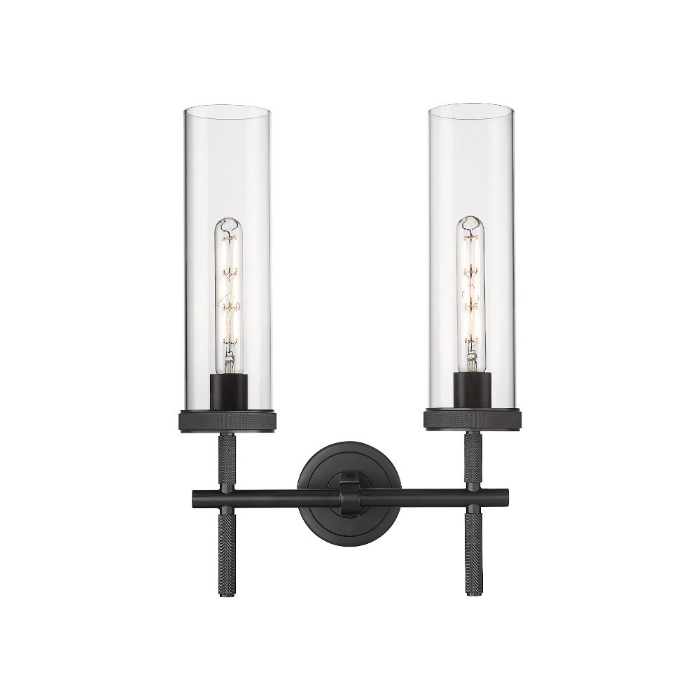 Innovations 471-2W-BK-G471-12CL Lincoln - 2 Light 12" Wall-mounted Bath Vanity Light - Matte Black Finish - Clear Glass Shade