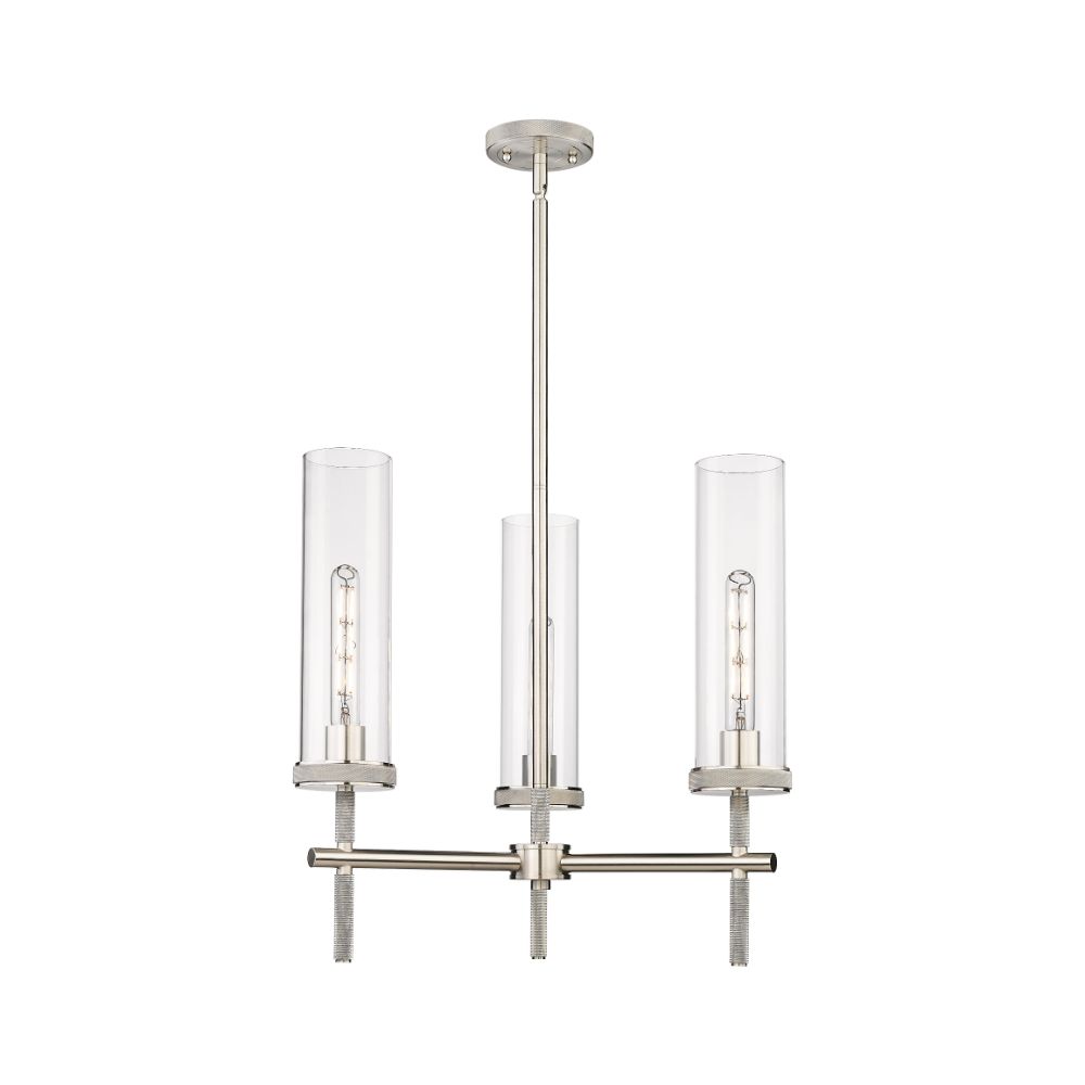 Innovations 471-3CR-SN-G471-12CL Lincoln - 3 Light 12" Stem Hung Pendant - Satin Nickel Finish - Clear Glass Shade
