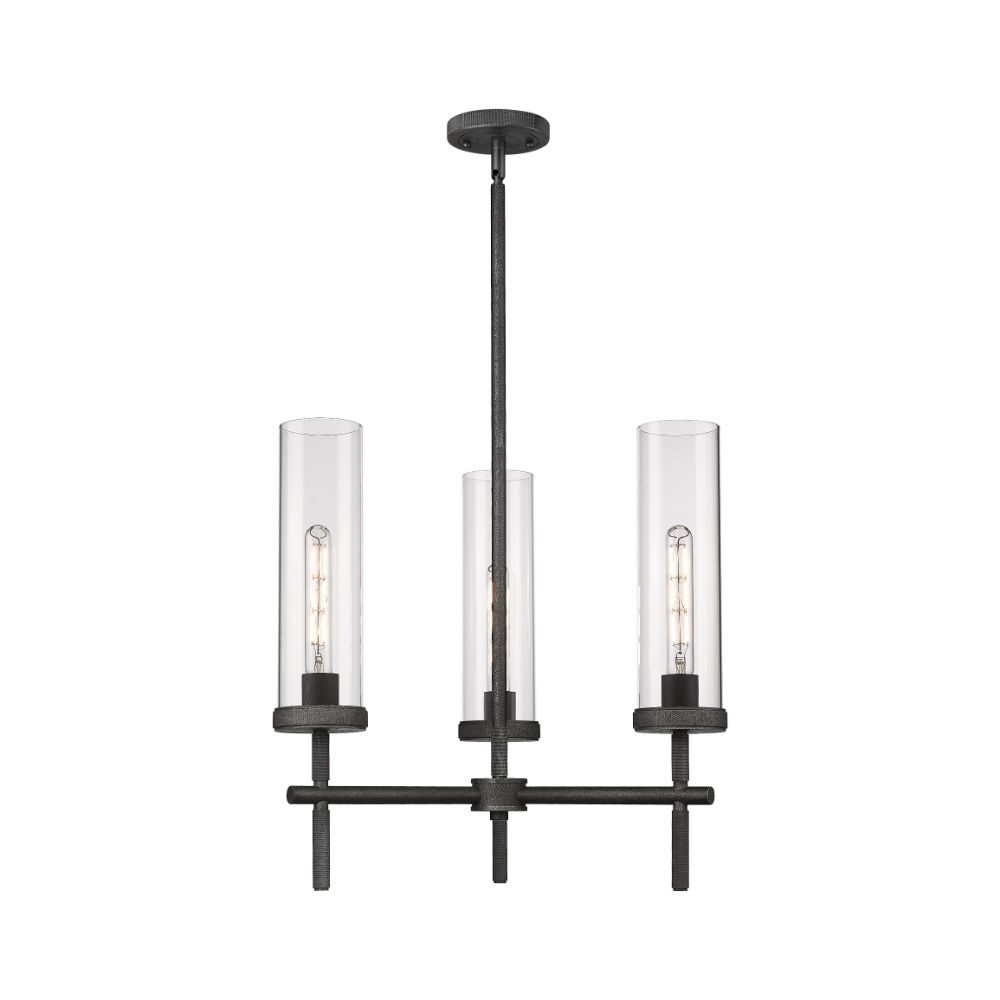 Innovations 471-3CR-WZ-G471-12CL Lincoln - 3 Light 12" Stem Hung Pendant - Weathered Zinc Finish - Clear Glass Shade
