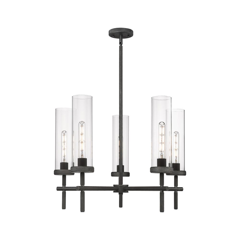 Innovations 471-5CR-WZ-G471-12CL Lincoln - 5 Light 12" Stem Hung Chandelier - Weathered Zinc Finish - Clear Glass Shade