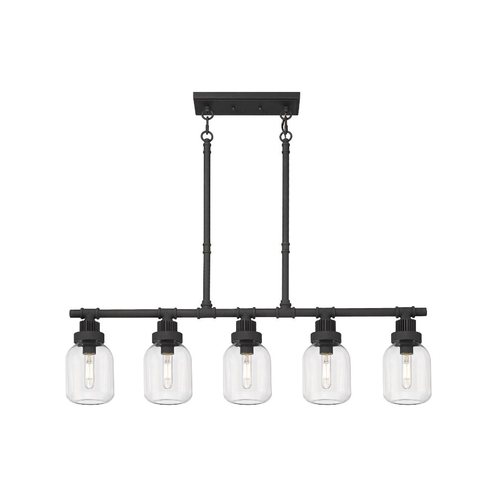 Innovations 472-5I-TBK-G472-6CL Somers - 5 Light 6" Stem Hung Linear Pendant - Textured Black Finish - Clear Glass Shade