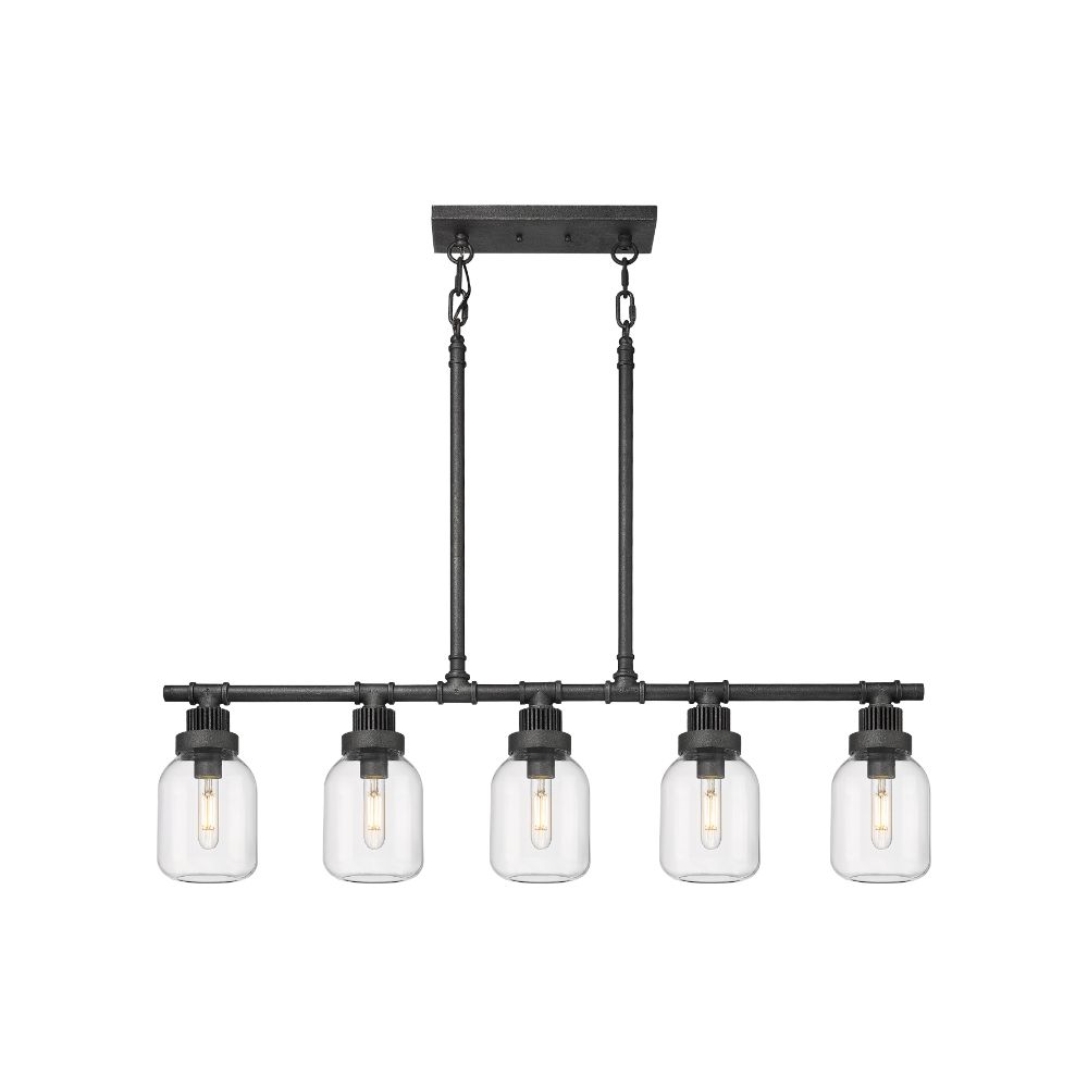 Innovations 472-5I-WZ-G472-6CL Somers - 5 Light 6" Stem Hung Linear Pendant - Weathered Zinc Finish - Clear Glass Shade
