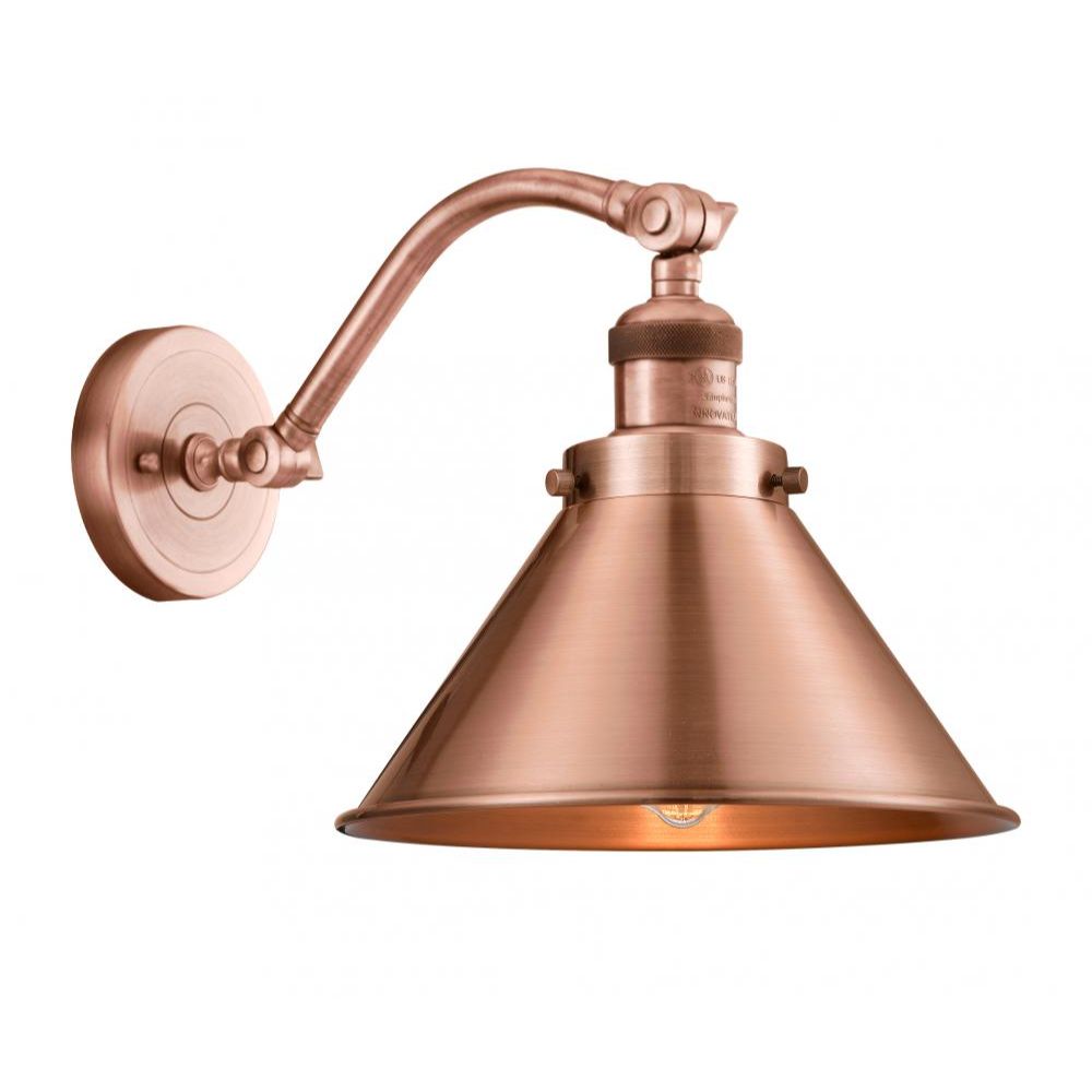 Innovations 515-1W-AB-M10-AB-LED Briarcliff 1 Light Sconce in Antique Brass with Antique Brass Briarcliff Cone Metal Shade