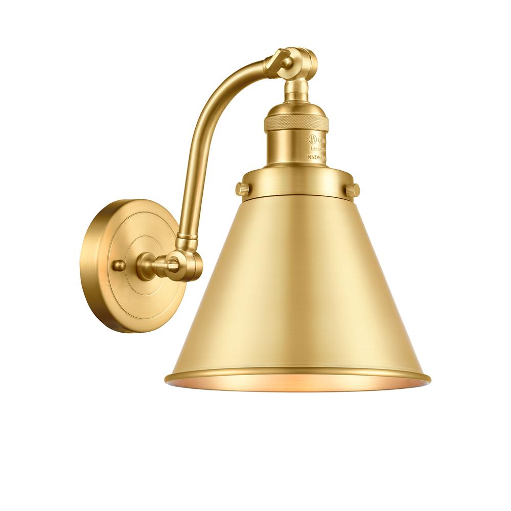 Innovations 515-1W-SG-M13-SG-LED Appalachian 1 Light Sconce in Satin Gold with Satin Gold Cone Metal Shade