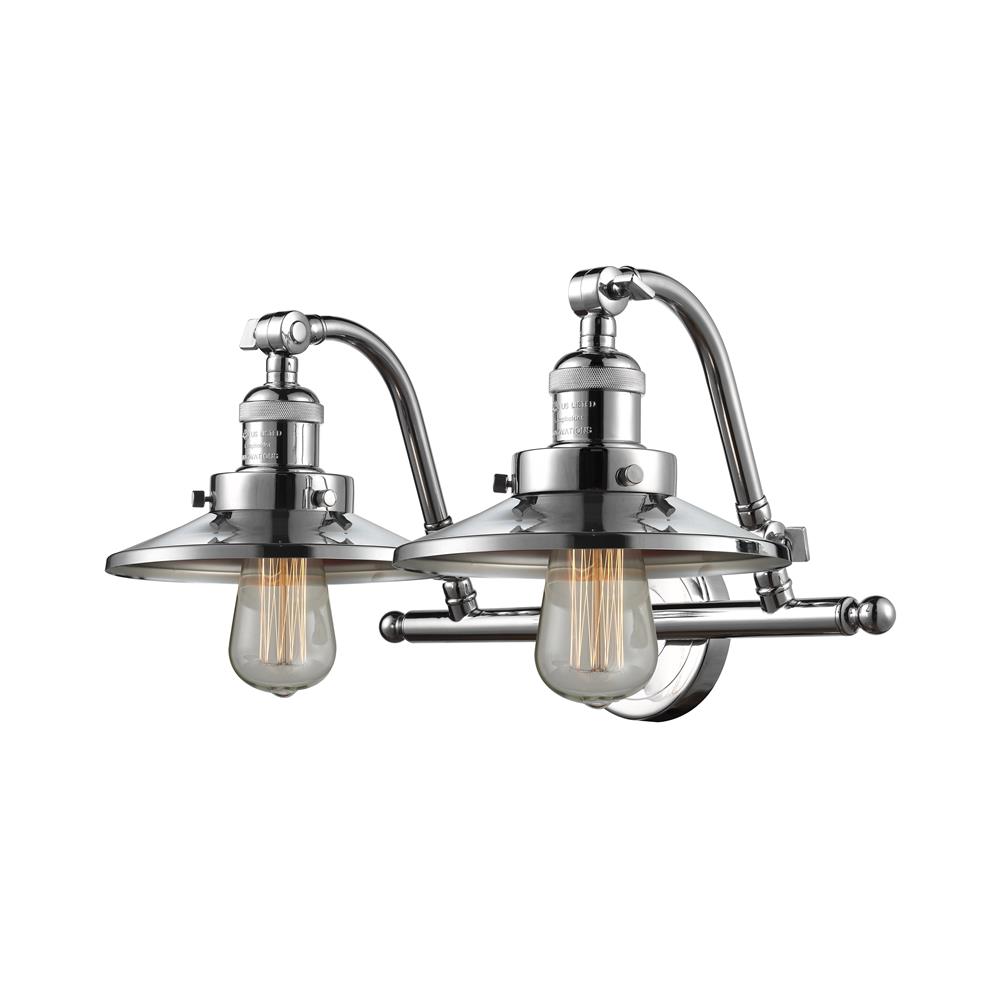 Innovations 515-2W-PC-M7-LED Railroad 2 Light Bath Vanity Light in Polished Chrome with Polished Chrome Cone Metal Shade