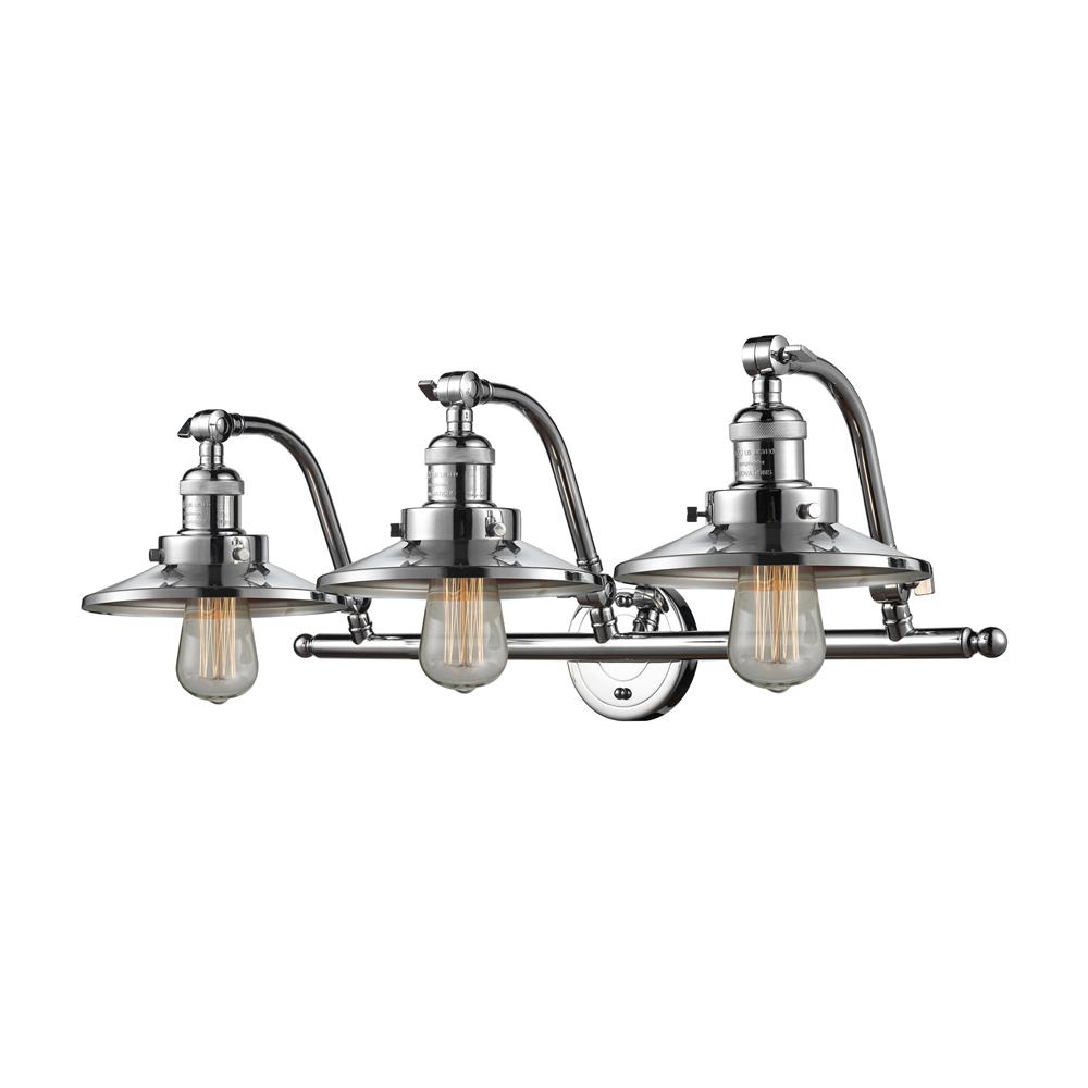 Innovations 515-3W-PC-M7-LED Railroad 3 Light Bath Vanity Light in Polished Chrome with Polished Chrome Cone Metal Shade