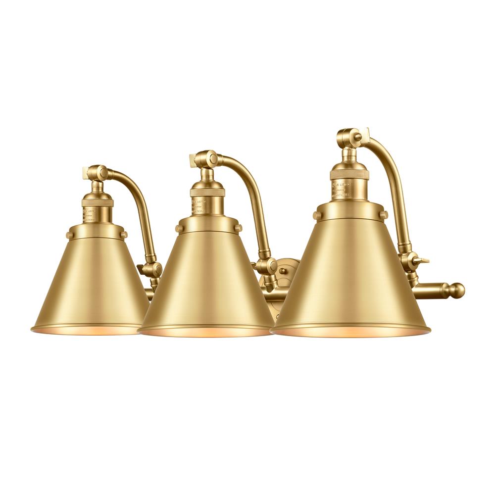 Innovations 515-3W-SG-M13-SG-LED Appalachian 3 Light Bath Vanity Light in Satin Gold with Satin Gold Cone Metal Shade