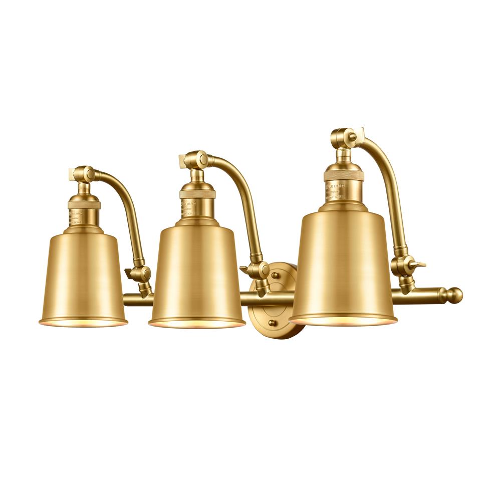 Innovations 515-3W-SG-M9-SG-LED Addison 3 Light Bath Vanity Light in Satin Gold with Satin Gold Cone Metal Shade