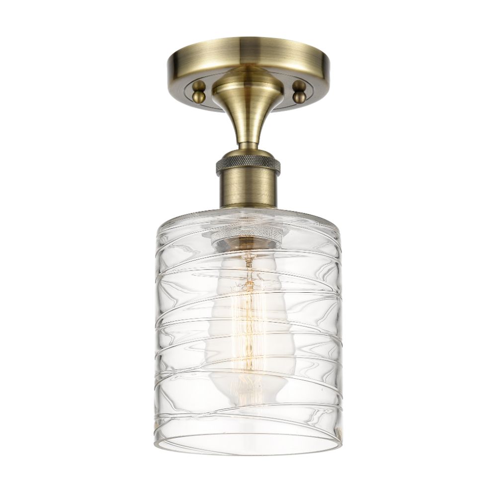 Innovations 516-1C-AB-G1113 Cobbleskill 1 Light Semi-Flush Mount part of the Ballston Collection in Antique Brass
