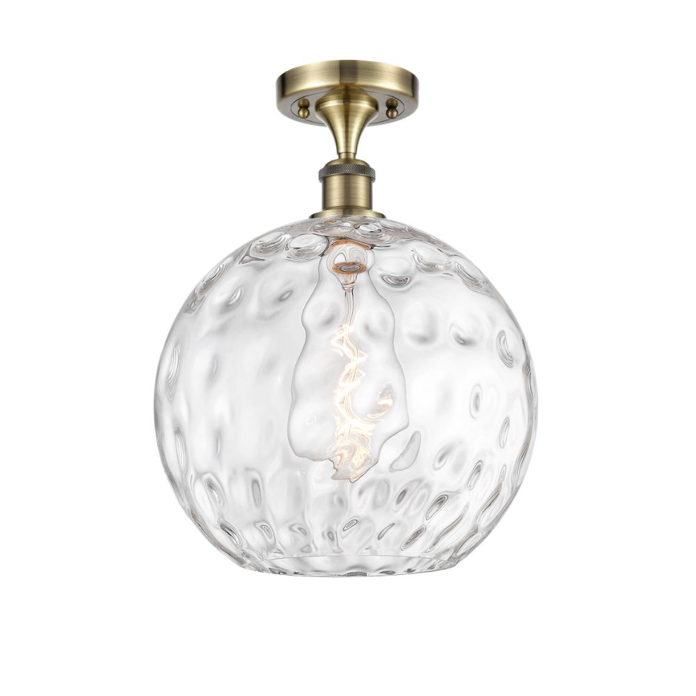 Innovations 516-1C-AB-G1215-12 Athens Water Glass 1 Light 12 inch Semi Flush Mount in Antique Brass