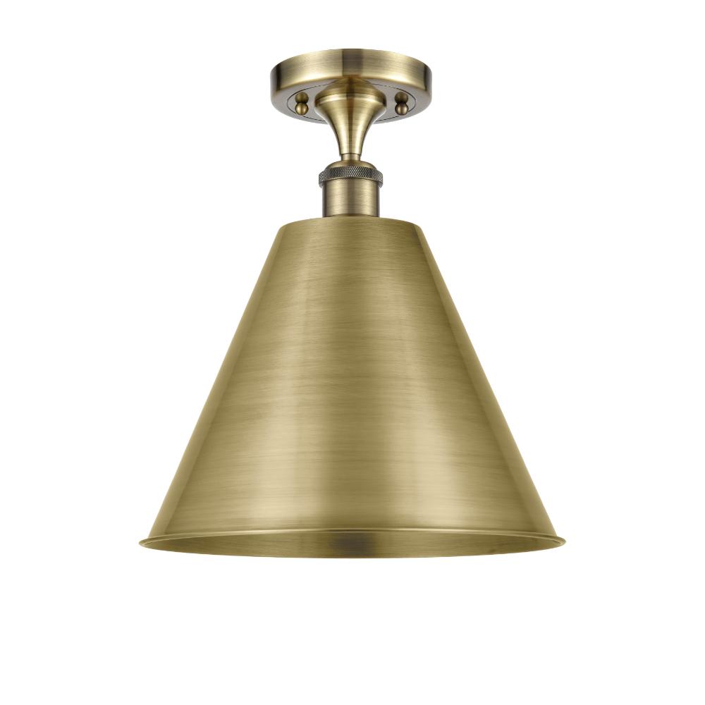 Innovations 516-1C-AB-MBC-12-AB-LED Ballston Cone Semi-Flush Mount in Antique Brass with Antique Brass Ballston Cone Cone Metal Shade