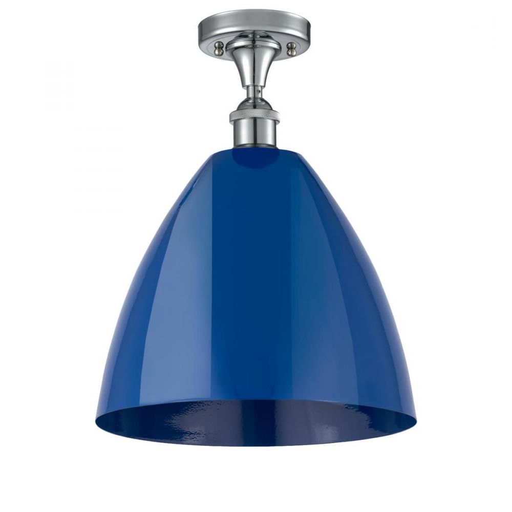 Innovations 516-1C-AB-MBD-12-BL-LED Plymouth Dome Semi-Flush Mount in Antique Brass with Blue Plymouth Dome Cone Metal Shade