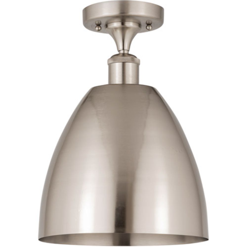 Innovations 516-1C-AB-MBD-75-BL-LED Plymouth Dome Semi-Flush Mount in Antique Brass with Blue Plymouth Dome Cone Metal Shade