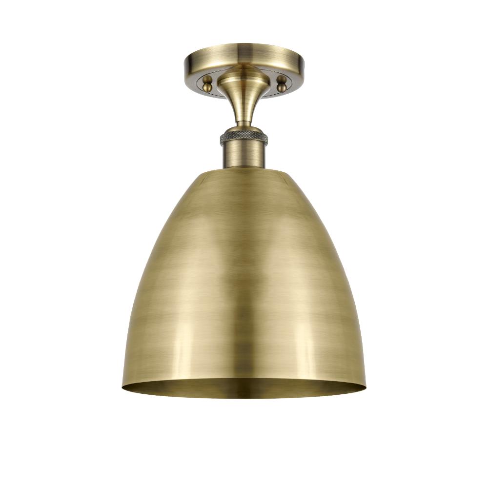 Innovations 516-1C-AB-MBD-9-AB Ballston Dome Semi-Flush Mount in Antique Brass with Antique Brass Ballston Dome Cone Metal Shade