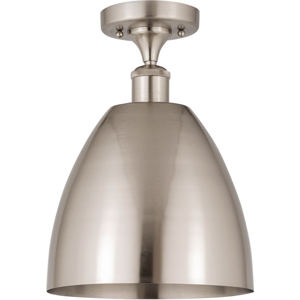 Innovations 516-1C-AB-MBD-9-BL-LED Plymouth Dome Semi-Flush Mount in Antique Brass with Blue Plymouth Dome Cone Metal Shade