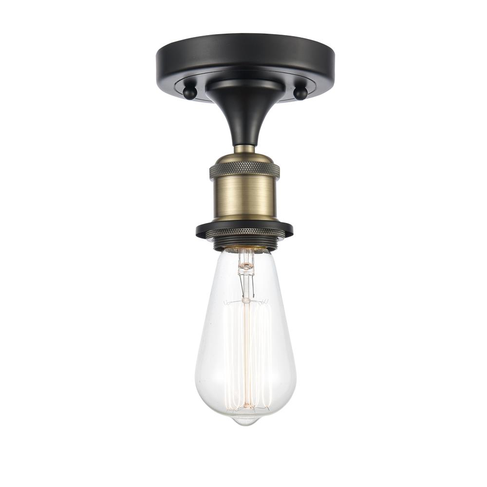 Innovations 516-1C-BAB-LED Ballston Bare Bulb 1 Light Semi-Flush Mount in Black / Antique Brass