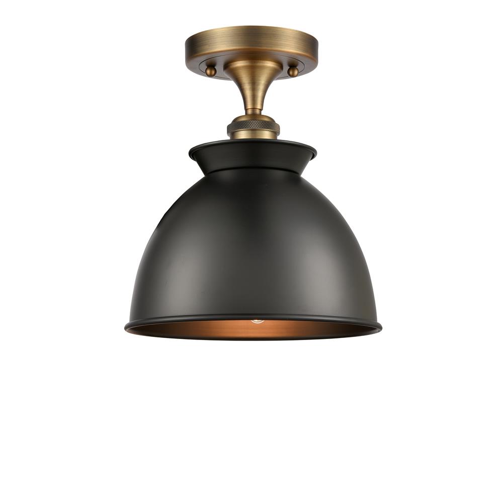 Innovations 516-1C-BB-M14-BK-LED Adirondack 1 Light Semi-Flush Mount in Brushed Brass with Matte Black Dome Metal Shade