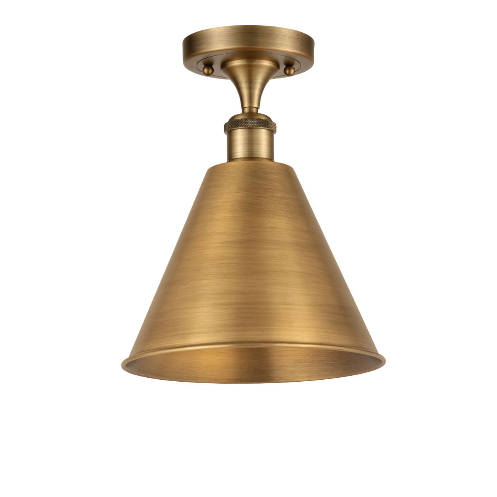 Innovations 516-1C-BB-MBC-12-BB Ballston Cone Semi-Flush Mount in Brushed Brass with Brushed Brass Ballston Cone Cone Metal Shade