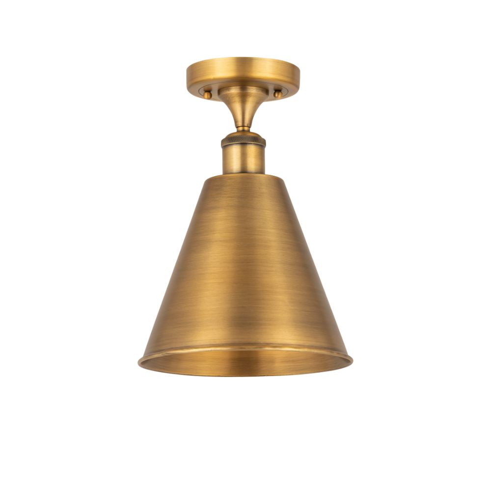 Innovations 516-1C-BB-MBC-8-BB Ballston Cone Semi-Flush Mount in Brushed Brass with Brushed Brass Ballston Cone Cone Metal Shade