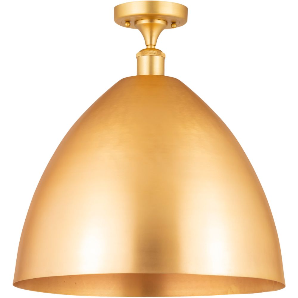 Innovations 516-1C-BB-MBD-16-BL Plymouth Dome Semi-Flush Mount in Brushed Brass with Blue Plymouth Dome Cone Metal Shade
