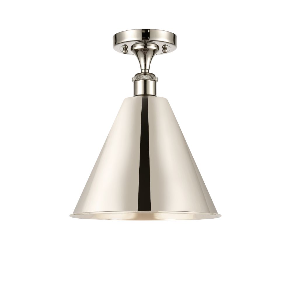 Innovations 516-1C-PN-MBC-12-PN Ballston Cone Semi-Flush Mount in Polished Nickel with Polished Nickel Ballston Cone Cone Metal Shade
