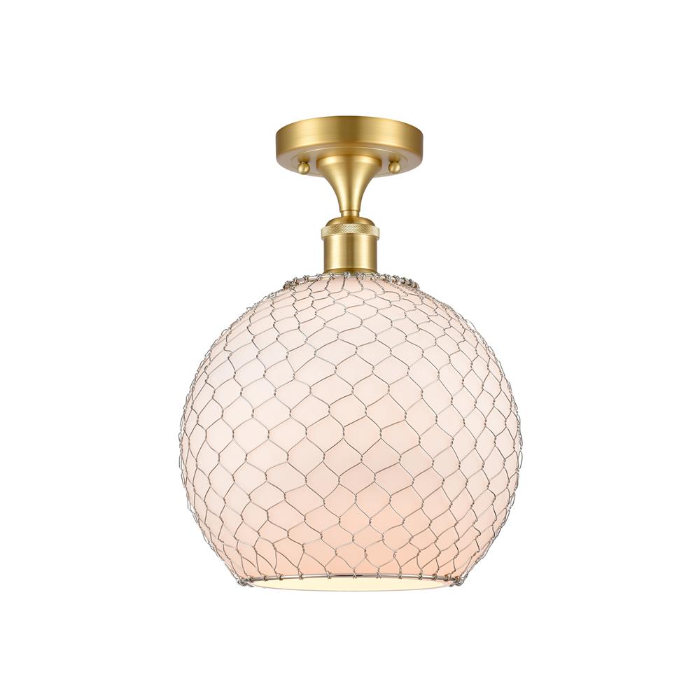 Innovations 516-1C-SG-G121-10CSN-LED Large Farmhouse Chicken Wire 1 Light Semi-Flush Mount in Satin Gold