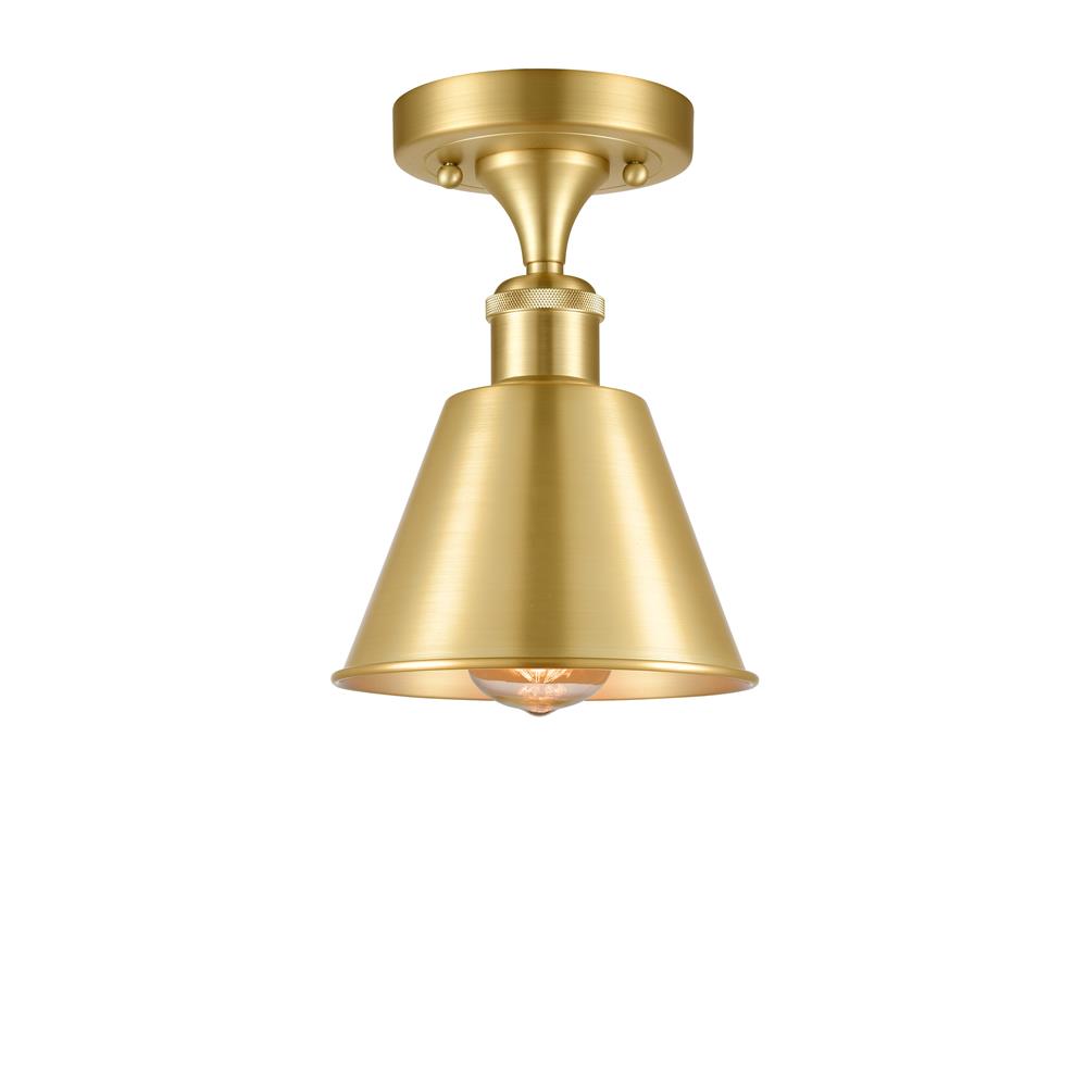 Innovations 516-1C-SG-M8-LED Smithfield 1 Light Semi-Flush Mount in Satin Gold with Satin Gold Cone Metal Shade