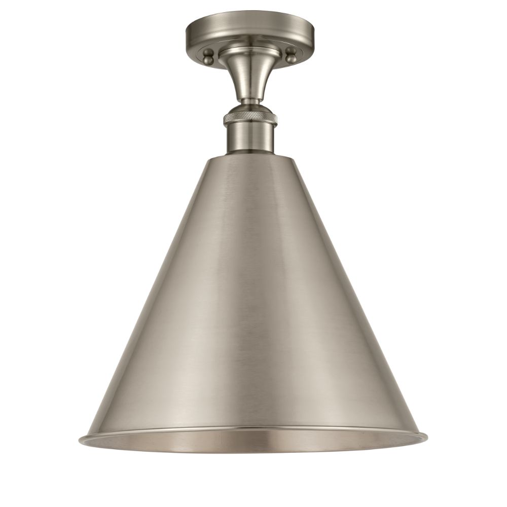 Innovations 516-1C-SN-MBC-16-SN Ballston Cone Semi-Flush Mount in Brushed Satin Nickel with Brushed Satin Nickel Ballston Cone Cone Metal Shade