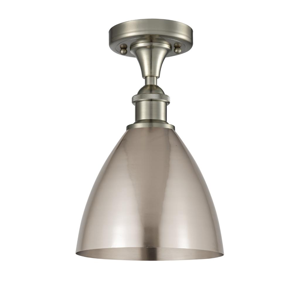 Innovations 516-1C-SN-MBD-75-SN Ballston Dome Semi-Flush Mount in Brushed Satin Nickel with Brushed Satin Nickel Ballston Dome Cone Metal Shade