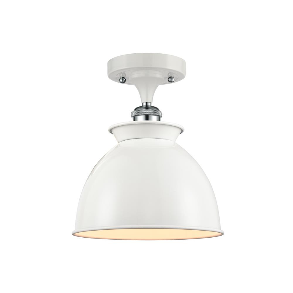 Innovations 516-1C-WPC-M14-WPC-LED Adirondack 1 Light Semi-Flush Mount in White and Polished Chrome with Glossy White Dome Metal Shade