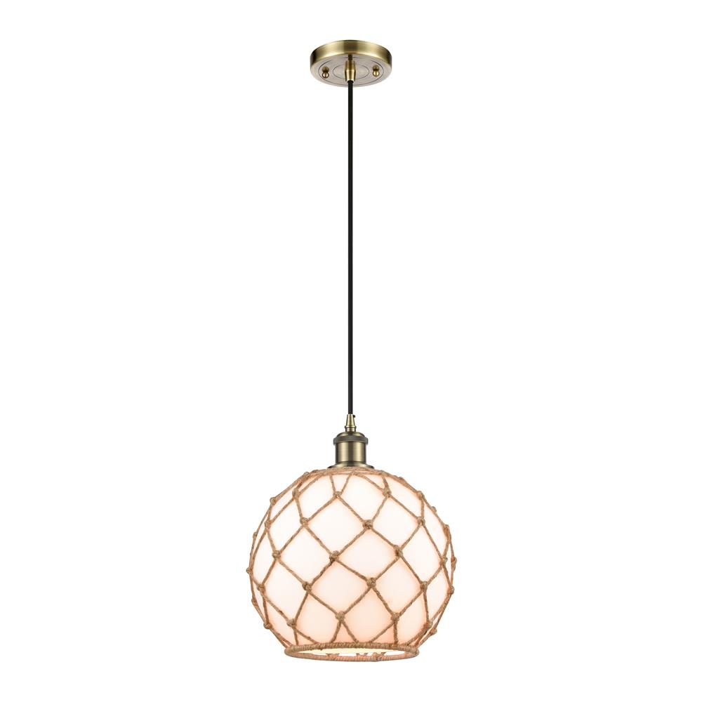 Innovations 516-1P-AB-G121-10RB Large Farmhouse Rope 1 Light Mini Pendant in Antique Brass