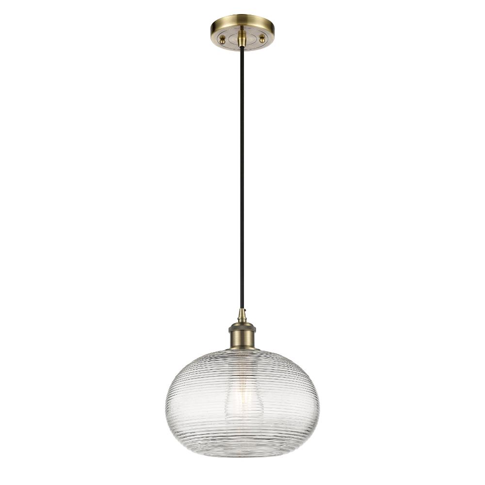 Innovations 516-1P-AB-G555-10CL Ballston - Ithaca - 1 Light 10" Cord Hung Mini Pendant - Antique Brass Finish - Clear Ithaca Shade