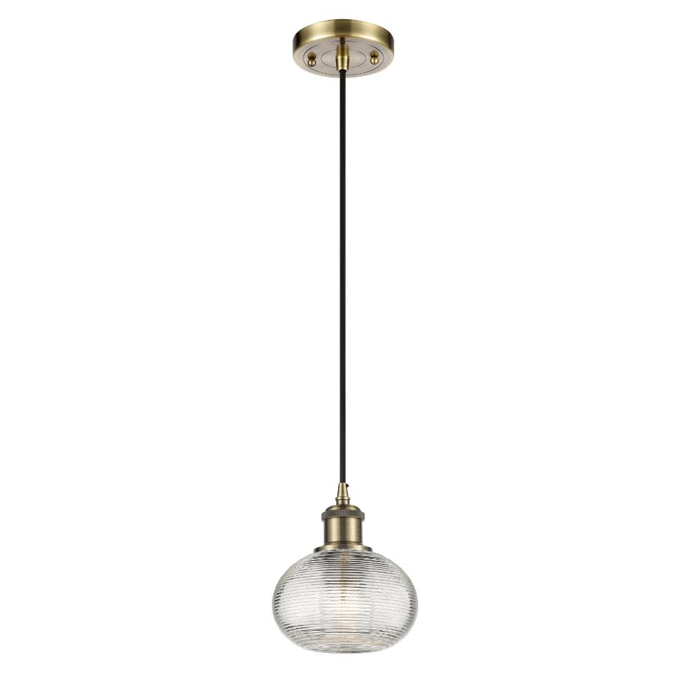 Innovations 516-1P-AB-G555-6CL Ballston - Ithaca - 1 Light 6" Cord Hung Mini Pendant - Antique Brass Finish - Clear Ithaca Shade